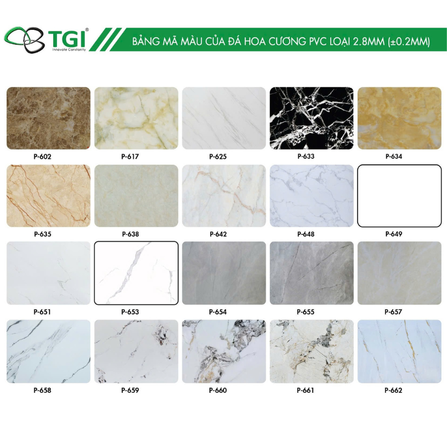 Bảng màu tấm PVC vân đá - Công Ty Cổ Phần Xuất Nhập Khẩu TGI